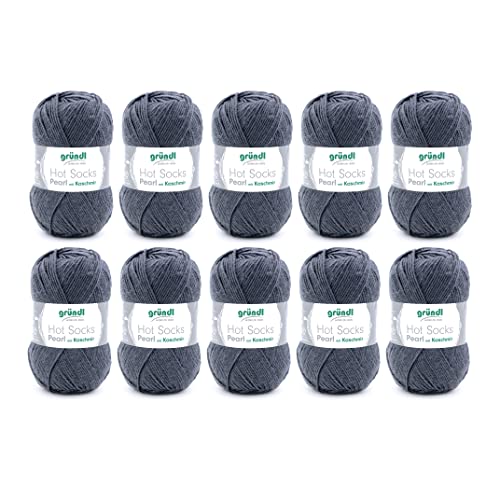 Gründl Hot Socks Pearl Uni, Vorteilspack 10 Knäuel à 50 g Sockenwolle, 75% Wolle (Merino Superwash), 20% Polyamid, 5% Kaschmir, anthrazit, 40 x 37 x 11 cm