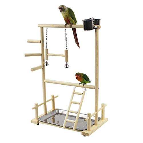 TiSkying Papageien-Spielständer aus Holz, doppellagig, für Vögel, Papageien, Vogelspielplatz, Vogelkäfig-Pystand inklusive Leiter, Schaukelglocke, Vogel-Ständer für Nymphensittiche, Sittiche