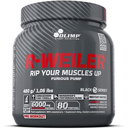 OLIMP “R-Weiler” Pre Workout Booster Pulver 480g - Vitamin B Komplex Und Koffein - Beta-Alanin - Ergänzung Ohne Zucker - Getränkepulver Für Energy Drink (Red Punch)