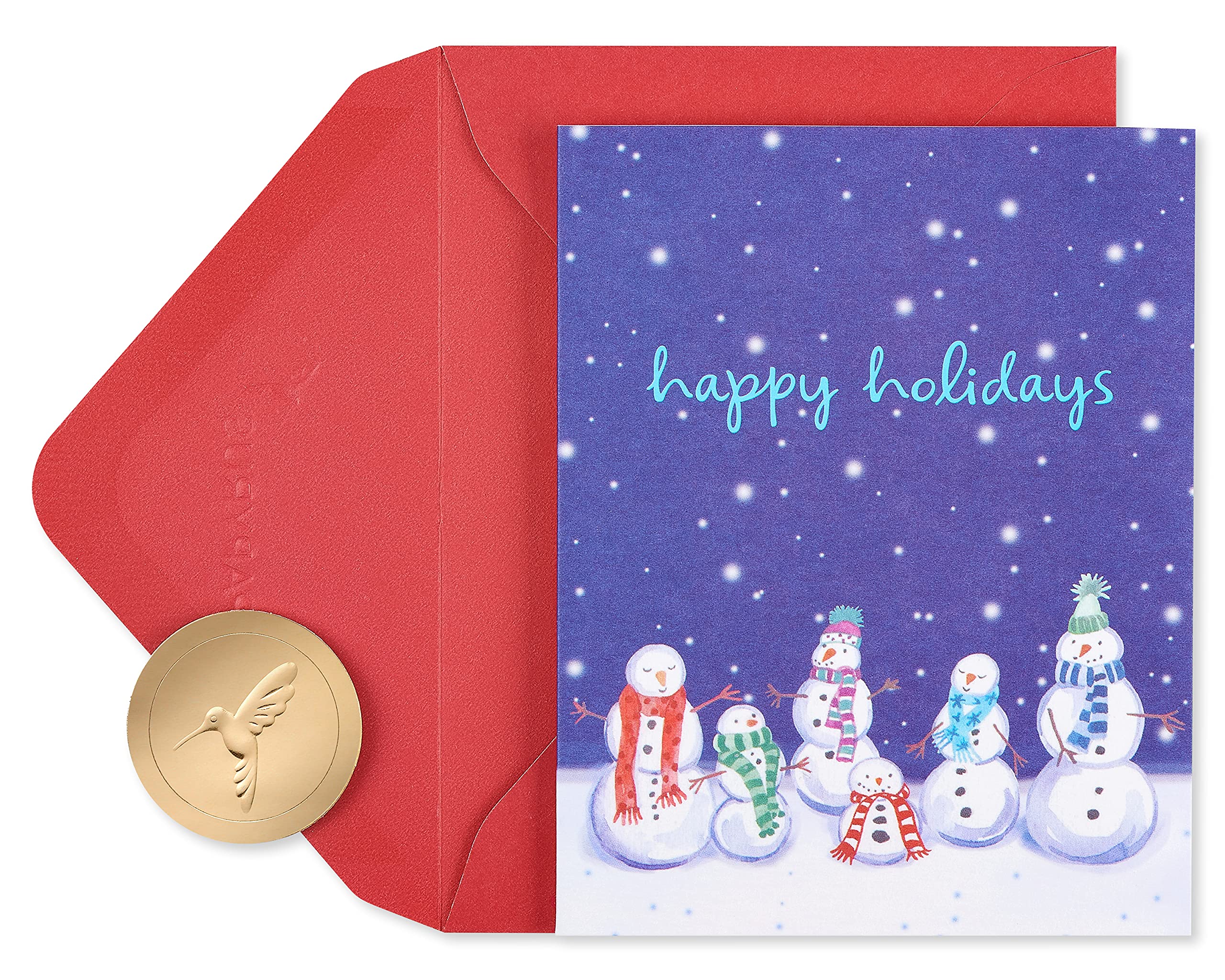 Papyrus Weihnachtskarten in Box, Happy Holidays Schneemänner, glitzernd, 20 Stück