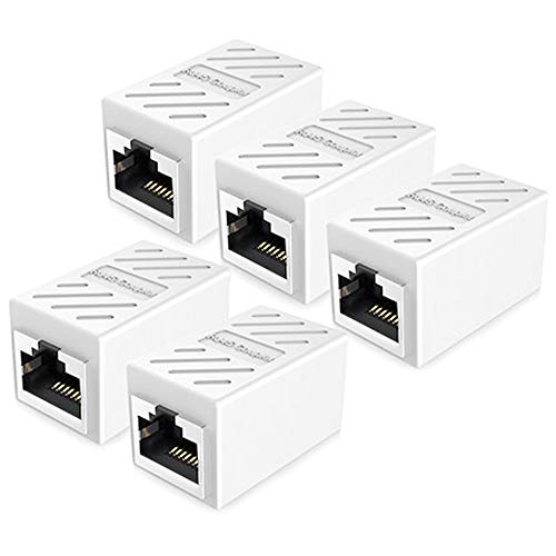 RJ45-Koppler, Ethernet-Verlängerung, Pluspoe-Netzwerk-Stecker für Cat7/Cat6/Cat5e/Cat5 Ethernet-Kabel – Netzwerkkabel-Koppler weiblich auf weiblich (weiß, 5 Stück)