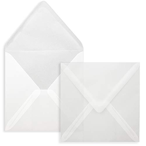 Briefumschläge Transparent - 75 Stück - quadratische Kuverts 15 x 15 cm - Starke Qualität - 92Gramm/m² - Nassklebung - ohne Fenster