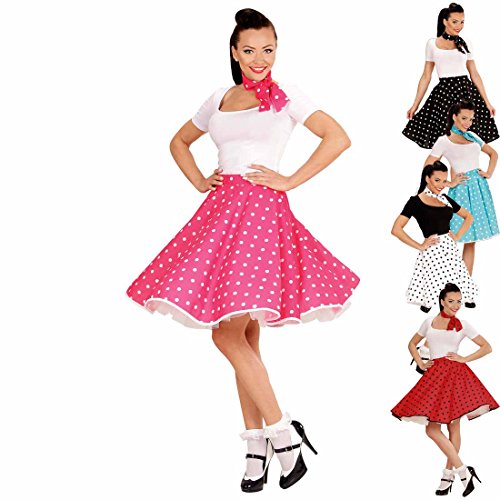Amakando Swing Rock mit Halstuch 50er Tellerrock pink-weiß gepunktetes Rockabilly Outfit Rock'n'Roll Petticoat mit Polka Dots Faschingskostüm