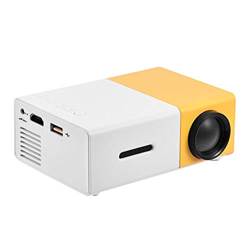 Tragbarer LED Projektor, Mini Full HD Multimedia Beamer Unterstützung AV/USB / HDMI/TF für Home Büro Theater(Weiß und Gelb)