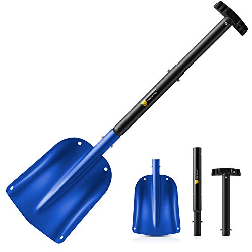 Zusammenklappbares Alu-Schneeschaufel-Werkzeug für schwere Aufgaben mit teleskopierbarem T-Griff, leichte Universalschaufel für das Auto (abnehmbare, einstellbare Länge: 26 '' - 32 ''; Klinge: 9 ''