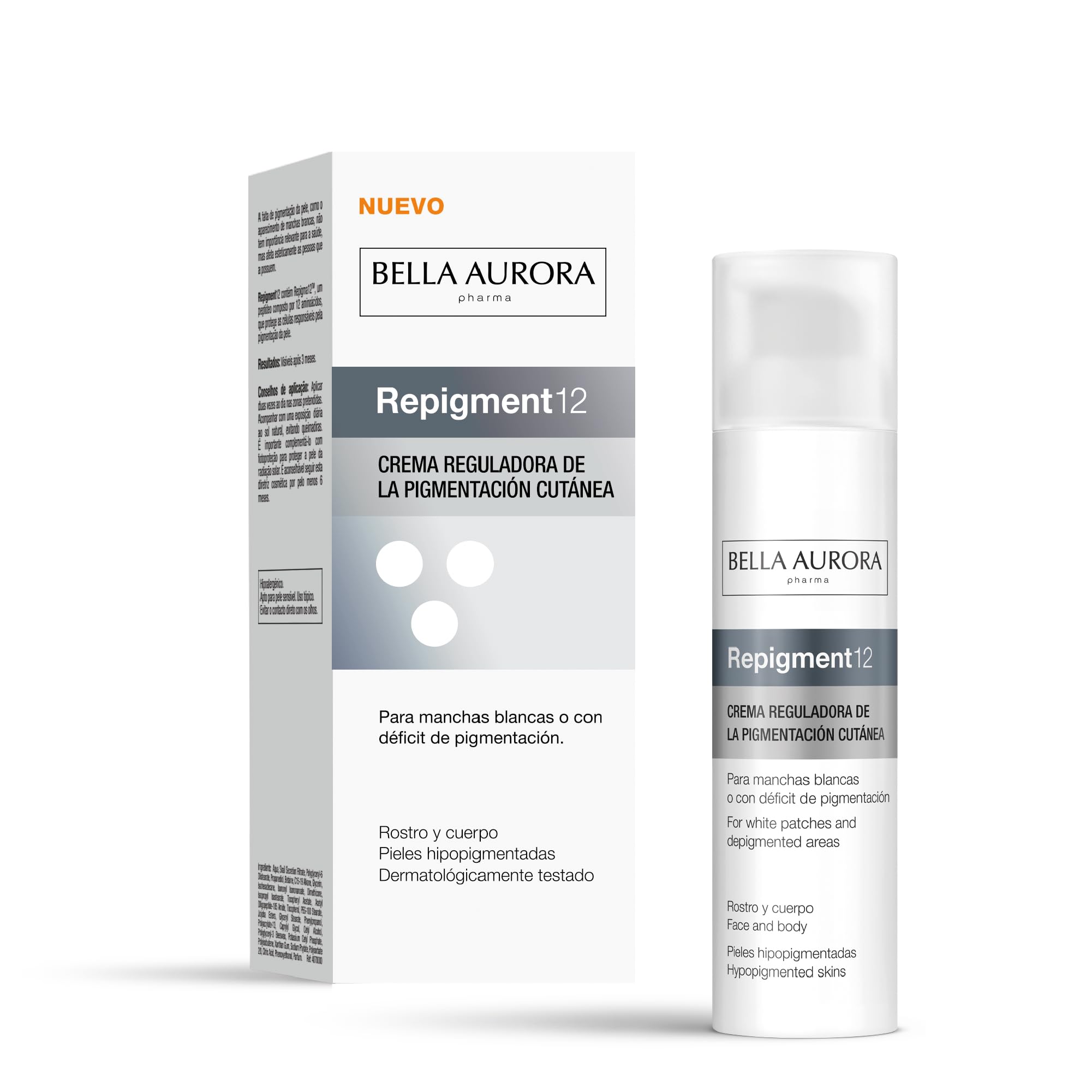Bella Aurora, REPIGMENT12, Creme zur Milderung der ästhetischen Folgen von Vitiligo, Repigmentierung bei weißen Flecken oder Pigmentstörungen, 75 ml