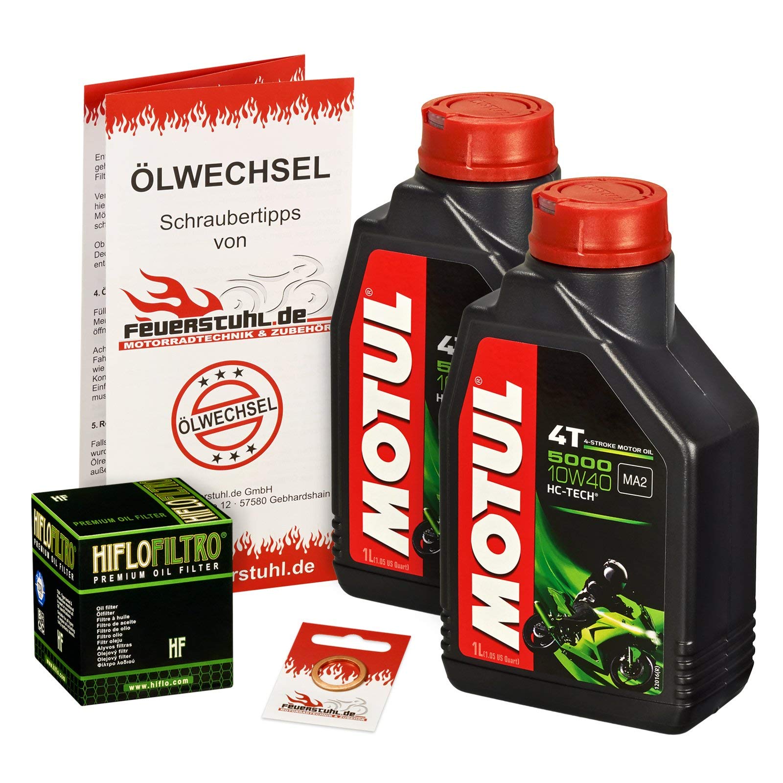 Motul 10W-40 Öl + HiFlo Ölfilter für Yamaha Grizzly 660 (YFM), 07-08 - Ölwechselset inkl. Motoröl, Filter, Dichtring