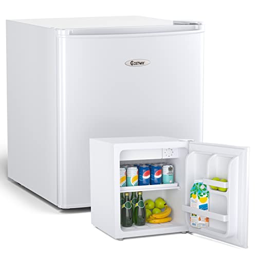COSTWAY 48L Mini Kühlschrank Flaschenkühlschrank Getränkekühlschrank mit Gefrierfach/wechselbarer Türanschlag / 7 Temperaturstufe einstellbar / 49cm Höhe (Weiß)