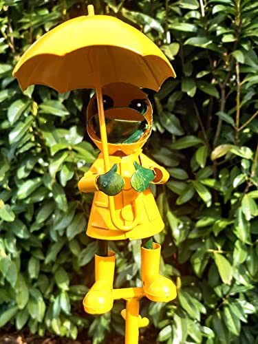 Regenmesser Gartenstecker Frosch Metall mit Regenmesserglas Gartendekoration Wetterstation Gartenfigur Niederschlagsmesser