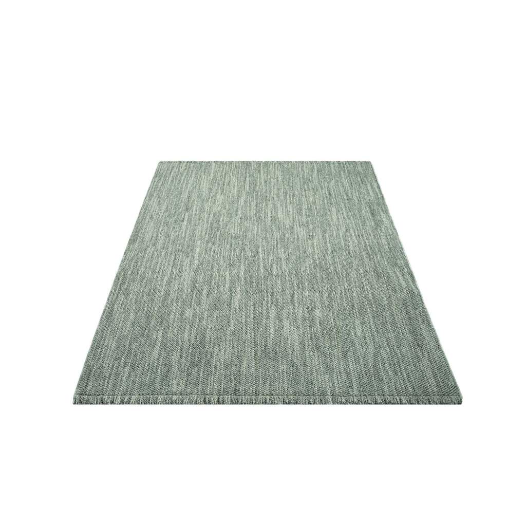 carpet city Teppich Kurzflor Wohnzimmer - Grün - 120x170 cm - Teppiche Fransen Boho-Style - Einfarbig - Schlafzimmer, Esszimmer