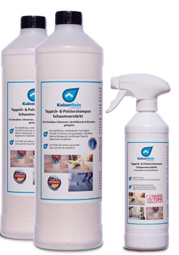 KaiserRein Teppichreiniger flüssig/Polstershampoo Konzentrat 2 x 1L Schaum für die Teppich- & Polsterreinigung manuell & maschinell Waschsauger