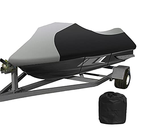 Jet Ski Abdeckung, 600D Oxford-Tuch mit PVC-Beschichtung Motorbootabdeckung Wasserdicht Anti-UV PWC Jet Ski Persenning für 2 bis 3 Personen Jetski,Gray Black,L