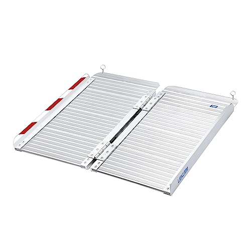 LIEKUMM Schwellenrampe, 60 x 72 W, 300 kg Kapazität, Rollstuhlrampe für Zuhause, Stufen, Treppen, Handicaps, Türen, faltbare Aluminiumrampe für Rollstühle