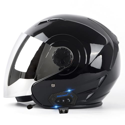 ZHXIANG Retro-Halbhelm mit Bluetooth, Motorrad-Bluetooth-Helm, 3/4-Helm mit offenem Gesicht, Motorrad-Sturzschutzhelm, für Erwachsene Männer und Frauen, DOT ECE-geprüft K,M=57-58CM