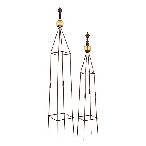 1PLUS Metall Rankhilfe Obelisken Set, 2 Stück, Höhe: 80,5 und 100 cm, in versch. Farben - rost-geschützte Garten Rosen Säule (Lambert, Braun)