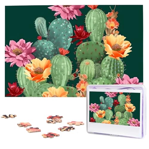 KHiry Puzzles 1000 Teile personalisierte Puzzles Kaktus Blumen Blüte Foto Puzzle anspruchsvolles Bild Puzzle für Erwachsene Personaliz Jigsaw mit Aufbewahrungstasche (74,9 x 50 cm)