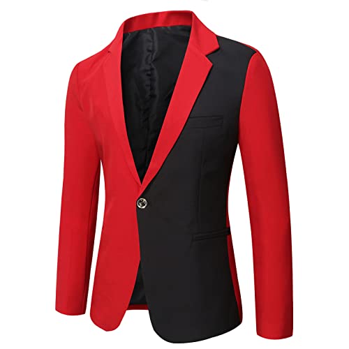 Yowablo Herren Slim Anzugsakko Herren Anzugjacke Herren Sakko Sweatjacke Slim Fit Blazer Anzug Casual Jacke Modisch Freizeit Outwear (M,Rot)