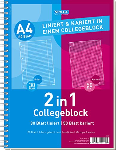 10x (2x 5er Pack) Duo Collegeblock DIN A4 50 Bl. kariert 30 Bl liniert