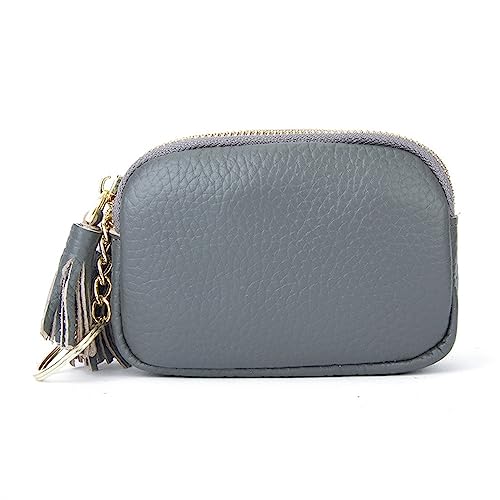 Geldbörse für Damen Kleine Damen-Geldbörse, Münzbörse, Mini-Quaste, Doppelreißverschluss Kleine Damengeldbörse (Farbe : Grey, Size : 8.3x3.4x11.4cm)