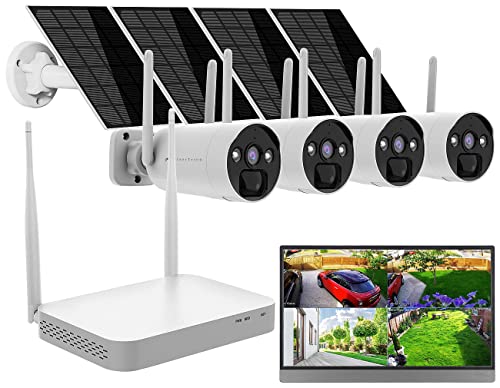 VisorTech Videoaufnahmegerät: 2K-Festplatten-Überwachungsrekorder + 4 Solar-Akku-Kameras, Funk, App (NVR)