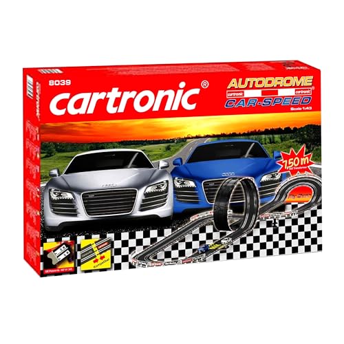 Cartronic Car-Speed Autodrome I Spielfertiges Rennbahn Set mit 7,50m Rennstrecke + 2X Audi R8 I Autorennbahn für Kinder ab 6 Jahren