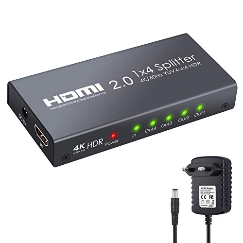 eSynic HDMI 2.0 Splitter 4 Wege HDMI Splitter Unterstützt 4K@60Hz YUV 4: 4: 4 und HDR 1 In 4 Out HDMI Verteilerverstärker für PS4 One Sky Box Blu-ray-Player HD TV Projektor