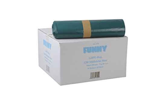 Funny LDPE-Regenerat Müllsacke, Typ 80, blau, gerollt, 120 l, 1er Pack (1 x 250 Stück)