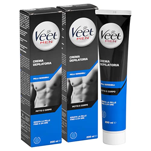 2 x Veet For Men Enthaarungscreme für empfindliche Haut mit Spatel zum Auftragen - 2 Flaschen à 200 ml