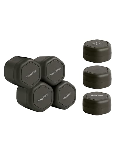 Cadence Reisebehälter – Tagesroutine-Kapsel-Set – Magnetische Reise-Kapseln – für Shampoo, Conditioner, Duschgel, Pillen und mehr – 4 Flex Medium (37,4 g) & 3 Flex Small (15,9 g) – Anthrazit