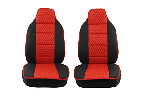 2x Sitzauflage Sitzkissen Sitzmatten Rückenkissen Auto Sitzschöner Rot Kunstleder+Stoff