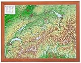 Schweiz 1:1.0 MIO mit Rahmen: Reliefkarte Schweiz klein mit Holzrahmen: Tiefgezogenes Kunststoffrelief