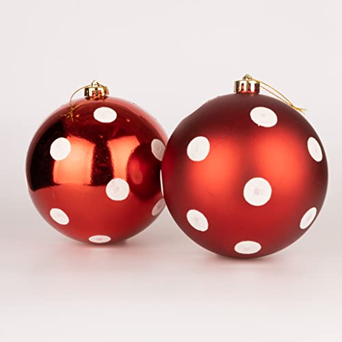 15 cm/3 Stück Weihnachtskugeln, bruchsicher, rot, weiß, gepunktet, Weihnachtsbaumschmuck, Kugel, Ornamente, Kugeln, Weihnachtsdekoration, Urlaubsdekoration, glänzend, matt, glitzernd