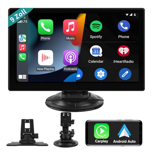 AWESAFE Wireless CarPlay und Android Auto Display, Bluetooth, Mirrorlink, 9 Zoll Touchscreen, GPS Navigation für Auto LKW PKW KFZ