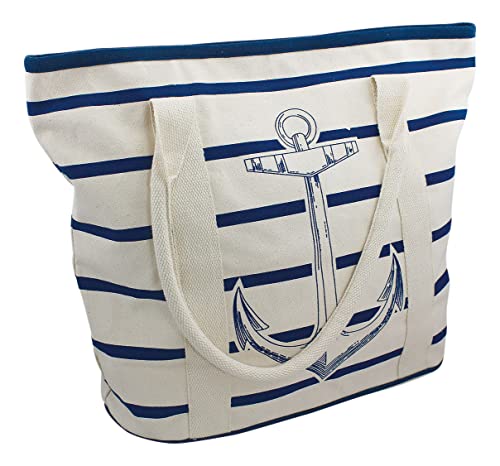 Shopping-Tasche mit Anker-Motiv Baumwolle BEIGE/BLAU - perfekt für die maritime Dekoration