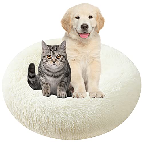 MOZTBH Hundebett, Rundes Haustierbett Plüsch Waschbares Abnehmbar Katzenbett Hundehaus Warme Weiche Doughnut-Form Hund Bett-Light Coffee||Ø 50cm/20in