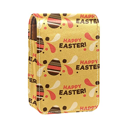 Lipgloss-Halter mit Aufschrift "Happy Easter", tragbare Make-up-Tasche, Reise-Lippenstift-Organizer, Etui mit Spiegel, Mini-Lippenstift-Aufbewahrungsbox für Damen, Mehrfarbig, 9.5x2x7 cm/3.7x0.8x2.7