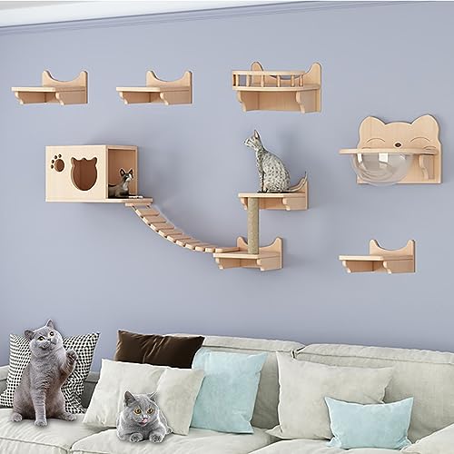 Kletterwand Katzen, Katzen Kletterwand, Kratzbaum Wand, Eiche, Platzsparend, mit Reserviertem Loch, Einfache Installation (Size : B5)