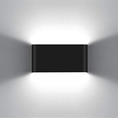 KAWELL 12W Modern Wandlampe LED Wandleuchte Up Down Aluminium Wandbeleuchtung Wasserdicht IP65 Innen Außen für Schlafzimmer Badezimmer Wohnzimmer Flur Treppen Korridor, Schwarz 6000K