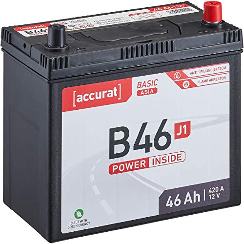 Accurat 12V 46Ah Asia Auto-Batterie Starter wartungsfreier Blei-Säure-Akku Basic-Serie B46 J1 (Pluspol rechts)