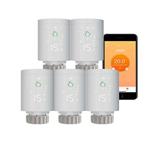 Qiumi Wifi Zigbee3.0 TRV Thermostatventil, thermostatisch, Heizkörper-Controller, Heizung, Google-Home, Alexa Voice & App, Fernbedienung, 5 Stück