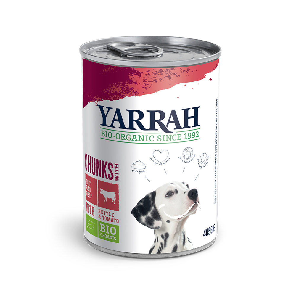 YARRAH Bio Hundefutter Bröckchen Huhn, Rind, Brennessel, Tomate 405g, 12er Pack (12 x 405 g)