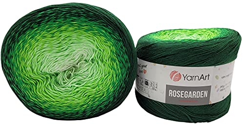 YarnArt Rosegarden, 500 Gramm Bobbel Wolle Farbverlauf, 100% Baumwolle, Bobble Strickwolle Mehrfarbig (grün weiss 319)