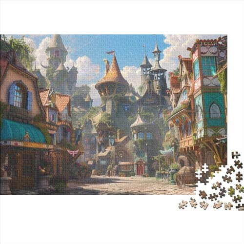 Fantasy TownPuzzles Für Erwachsene 1000 Teile, DorfPuzzle 1000 Teile, Bwechslungsreiche Puzzle Für Erwachsene, Premium Quality, Familien-Puzzlespiel 1000pcs (75x50cm)