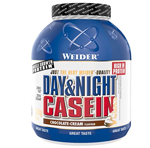 Weider Day & Night Casein Proteinpulver, Schoko-Sahne, Eiweiß für Muskelaufbau, Fitness Shake 1,8kg