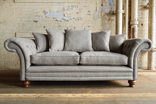 jvmoebel XXL Sofa 3 Sitzer Couch Chesterfield Polster Sitz Garnitur Leder Textil Hellgrau