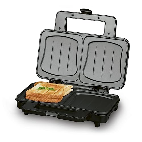 MAXXMEE Sandwich Maker XXL - 900W | Sandwiches können beliebig befüllt werden | Spezielle Form: Füllung bleibt im Sandwich, kein Auslaufen des Käses | Attraktives Edelstahl-Design [schwarz]
