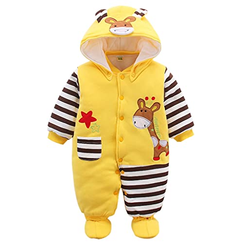 Baby Overall Mit Kapuze Footies Strampler Schneeanzüge Karikatur Jumpsuit Unisex Winter Kleidungsset, Giraffe 9-12 Monate