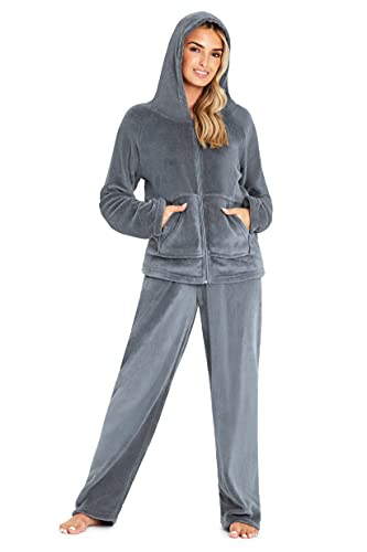 CityComfort Schlafanzug Damen, Polar Fleece Pyjama Für Frauen, Warme Nachtwäsche Und Hausanzug Damen (S, Anthrazit)