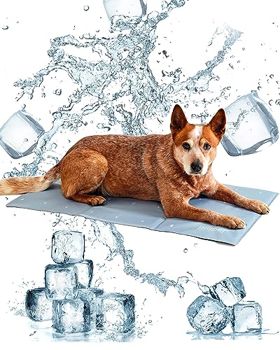 PiuPet® Kühlmatte für Hunde 90x50cm I 2 Designs in 1 I Beidseitig nutzbar I Kühlmatte Hund I Kühldecke für Hunde I Hundematte grau I Passend auch für große Hunde & Katzen