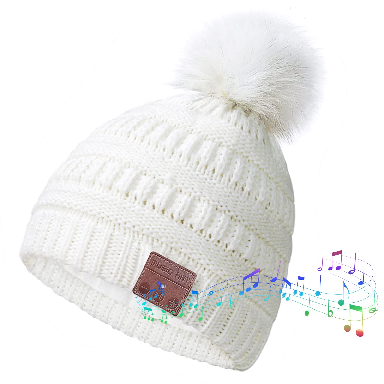 ChenFec Bluetooth Mütze Damen Strickmütze mit Stereo Lautsprecher Kopfhörer Mikrofon Freisprecheinrichtung zum Empfangen von Anrufen Abspielen Weich Warm Musik Mütze Geschenke für Frauen